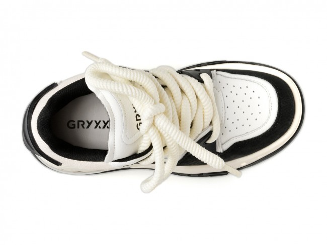 Pantofi casual GRYXX alb-negru, 19637, din piele naturala