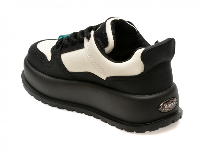 Pantofi sport GRYXX alb-negru, 3A7117, din piele naturala