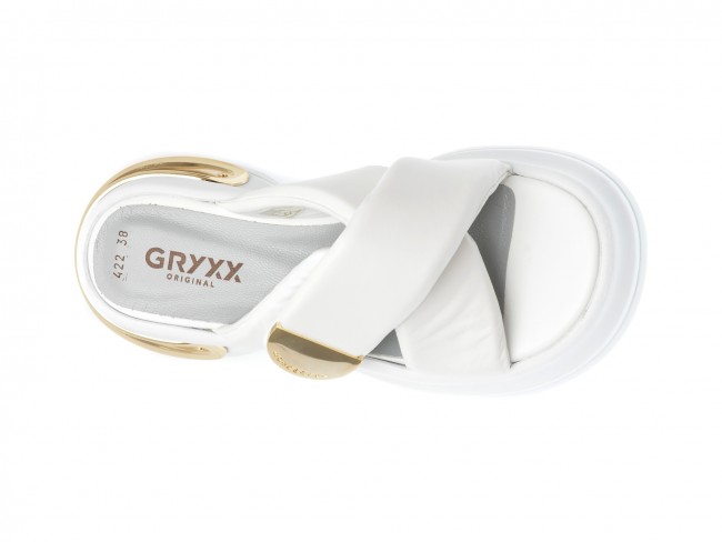 Papuci casual GRYXX albi, 291GM42, din piele naturala
