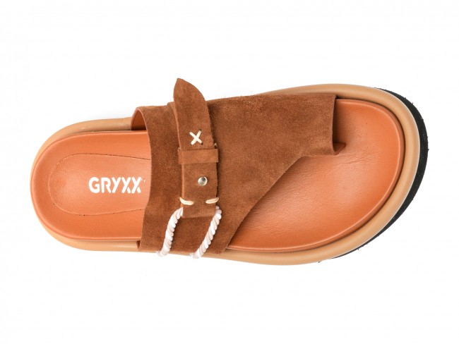 Papuci casual GRYXX maro, 208313, din piele intoarsa