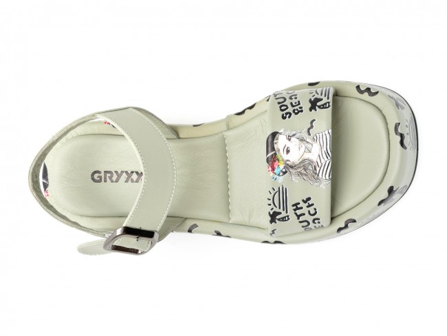 Sandale casual GRYXX verzi, 620428, din piele naturala
