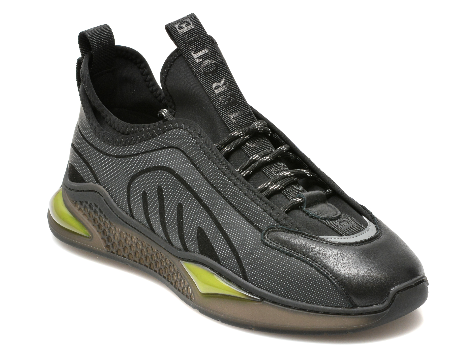 Pantofi sport OTTER negri, 9133, din material textil si piele naturala