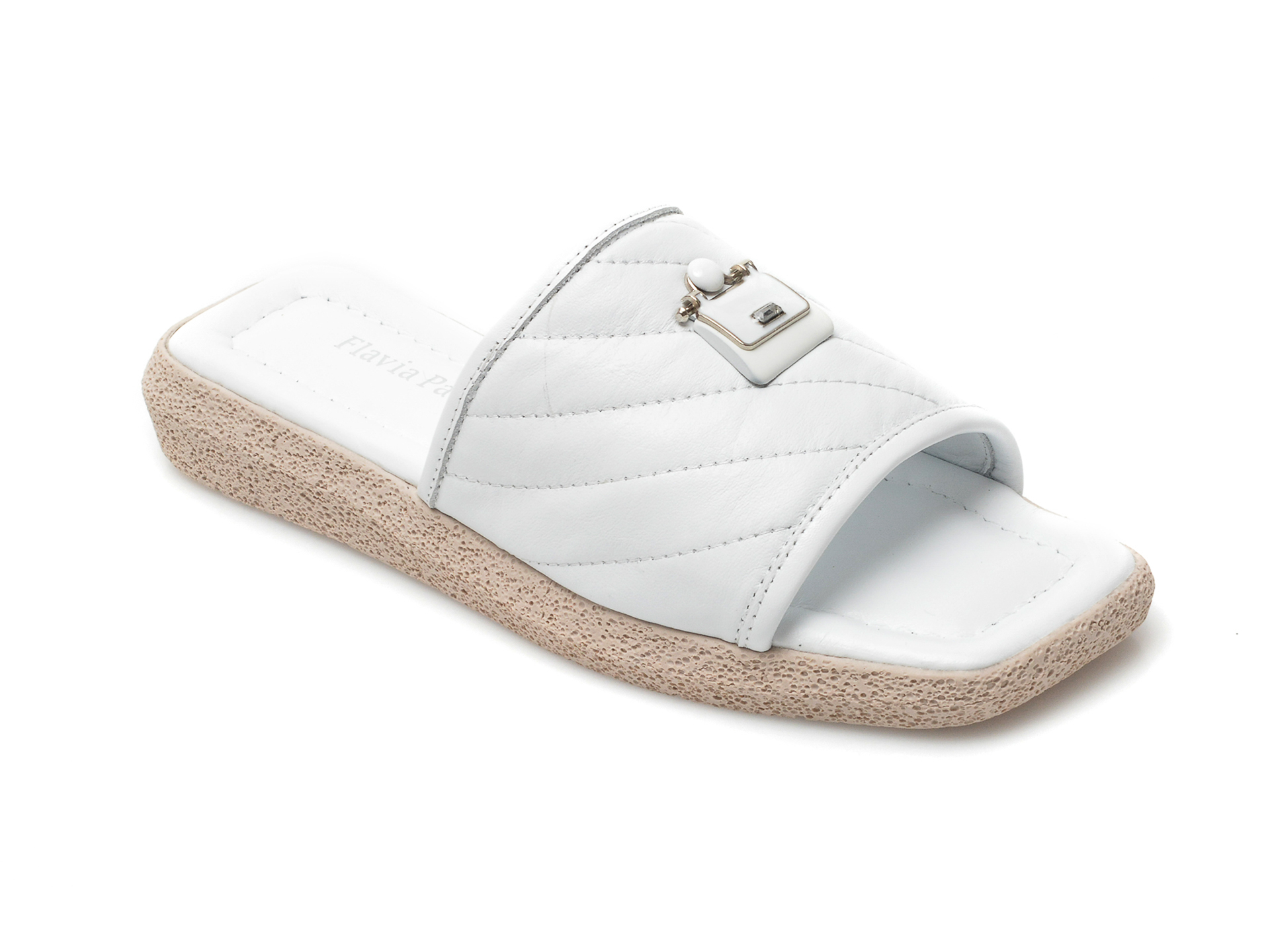 Papuci FLAVIA PASSINI albi, 26902, din piele naturala