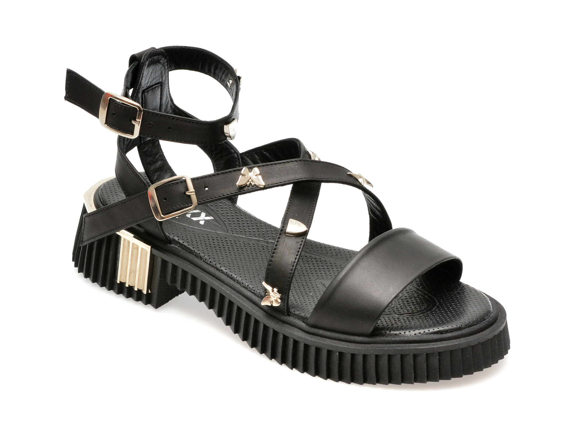 Sandale casual GRYXX negre, 484305, din piele naturala