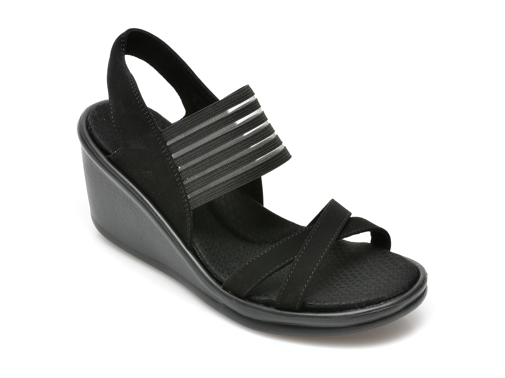 Sandale SKECHERS negre, RUMBLERS, din material textil si piele ecologica